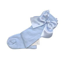 Load image into Gallery viewer, Pale Blue Satin Bow Knee High Socks
