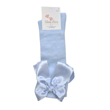 Load image into Gallery viewer, Pale Blue Satin Bow Knee High Socks