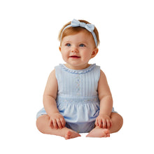 Load image into Gallery viewer, Pale Blue Smocked Romper &amp; Headband