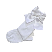 Load image into Gallery viewer, White Satin Bow Knee High Socks