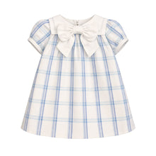 Load image into Gallery viewer, Ivory &amp; Blue Check Bow Dress