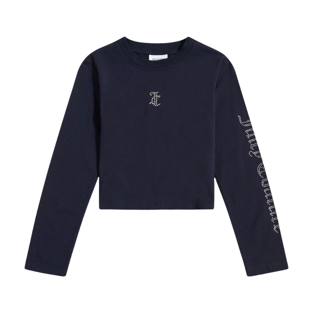 Navy Long Sleeve Diamante Top