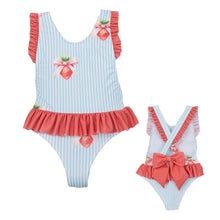 Load image into Gallery viewer, Blue &amp; White Saona Strawberries Swimsuit