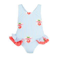 Load image into Gallery viewer, Blue &amp; White Bahamas Strawberries Swimsuit