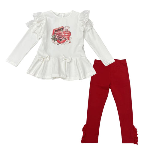 Red & Ivory Jewellery Box Legging Set