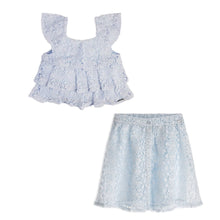 Load image into Gallery viewer, Blue Lace Effect Skirt &amp; Top Set