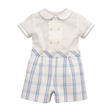 Load image into Gallery viewer, Ivory &amp; Blue Check Shorts Set
