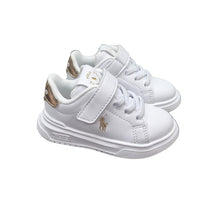 Load image into Gallery viewer, Gold &amp; White "Heritage Court" Velcro Trainers