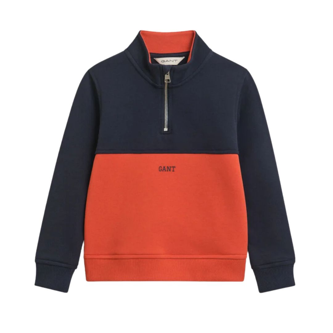Navy & Orange Blocked Half Zip Sweatshirt