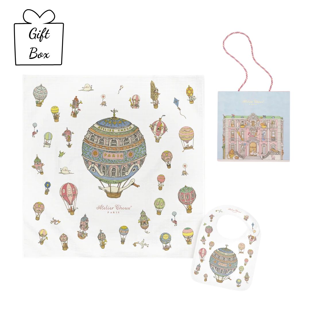 Hot Air Balloons Swaddle & Bib Gift Set