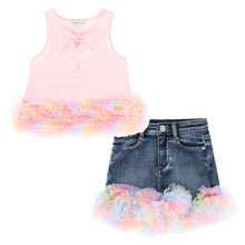 Load image into Gallery viewer, Pink Rainbow Tulle Denim Shorts Set