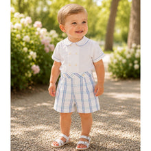 Load image into Gallery viewer, Ivory &amp; Blue Check Shorts Set