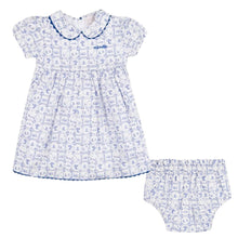 Load image into Gallery viewer, Blue &amp; White Tile Print Dress &amp; Knickers