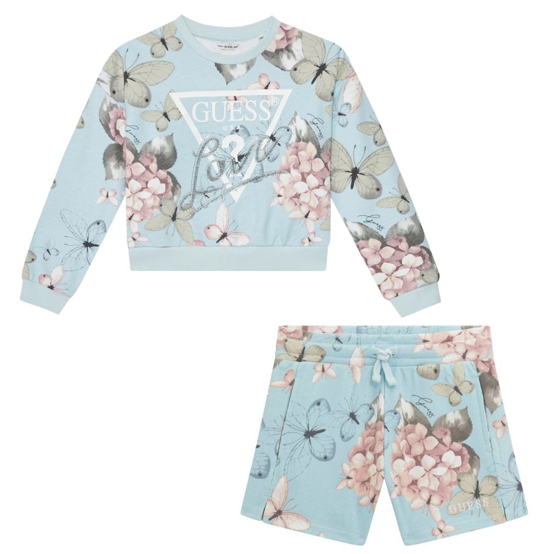 Pale Blue Butterfly Print Shorts Set