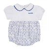 Blue & White Tile Print Romper & Headband