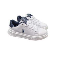 Load image into Gallery viewer, White &amp; Navy "Heritage Court" Trainers