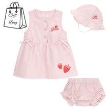 Load image into Gallery viewer, Babies Pink Striped Dress, Knickers &amp; Hat