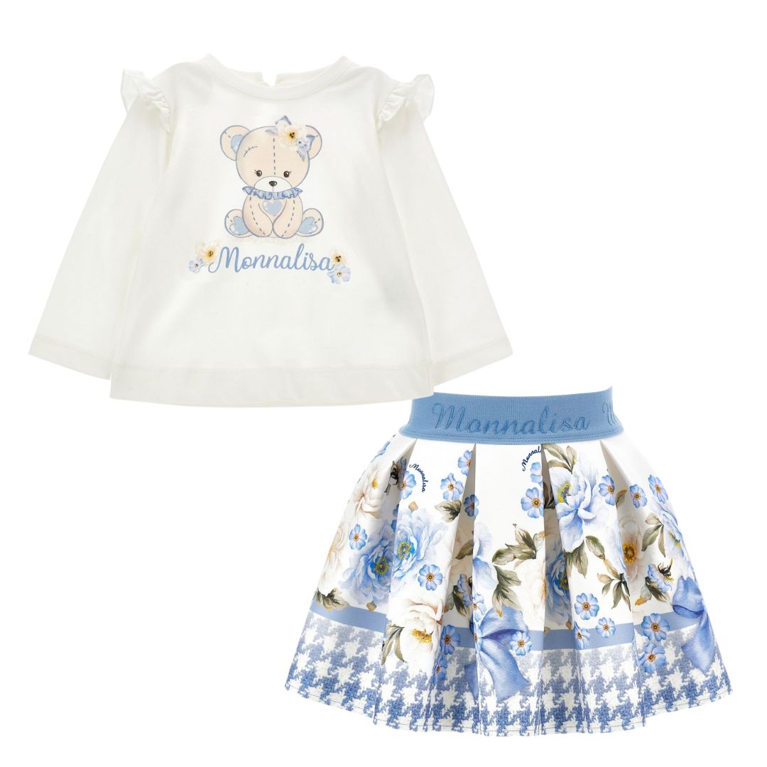 PRE ORDER - Babies Blue Teddy & Floral Skirt Set