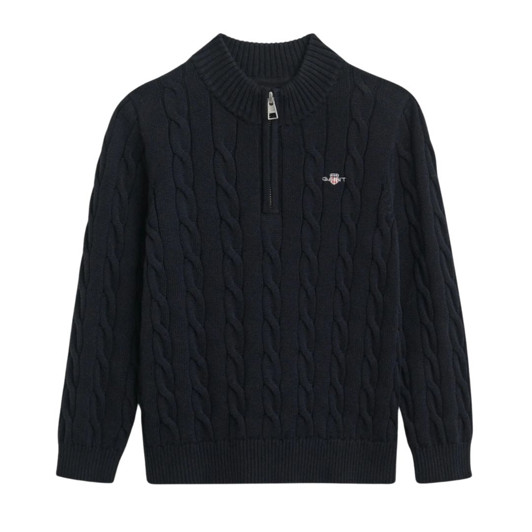 Navy Cable Knit Half Zip Jumper