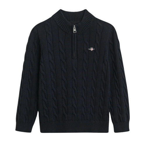 Navy Cable Knit Half Zip Jumper