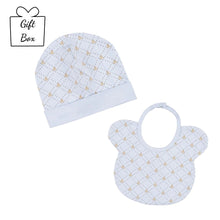Load image into Gallery viewer, Pale Blue Teddy Print Hat &amp; Bib Set