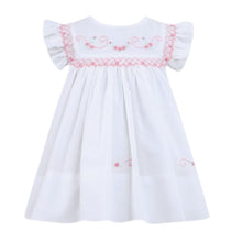 Load image into Gallery viewer, White &amp; Pink Embroidered Smocked
