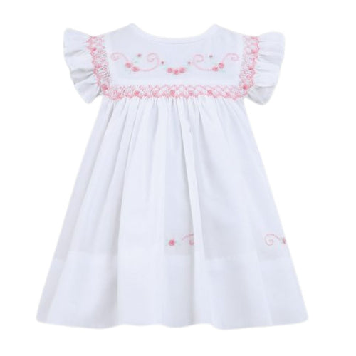 White & Pink Embroidered Smocked