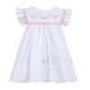 White & Pink Embroidered Smocked