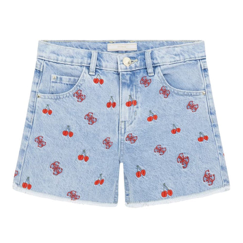 Pale Blue Denim Embroidered Shorts