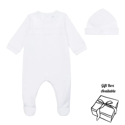 White Embroidered Teddy Babygrow & Hat