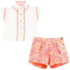 White 'Neo' Blouse & Orange 'Laetitia' Circle Shorts