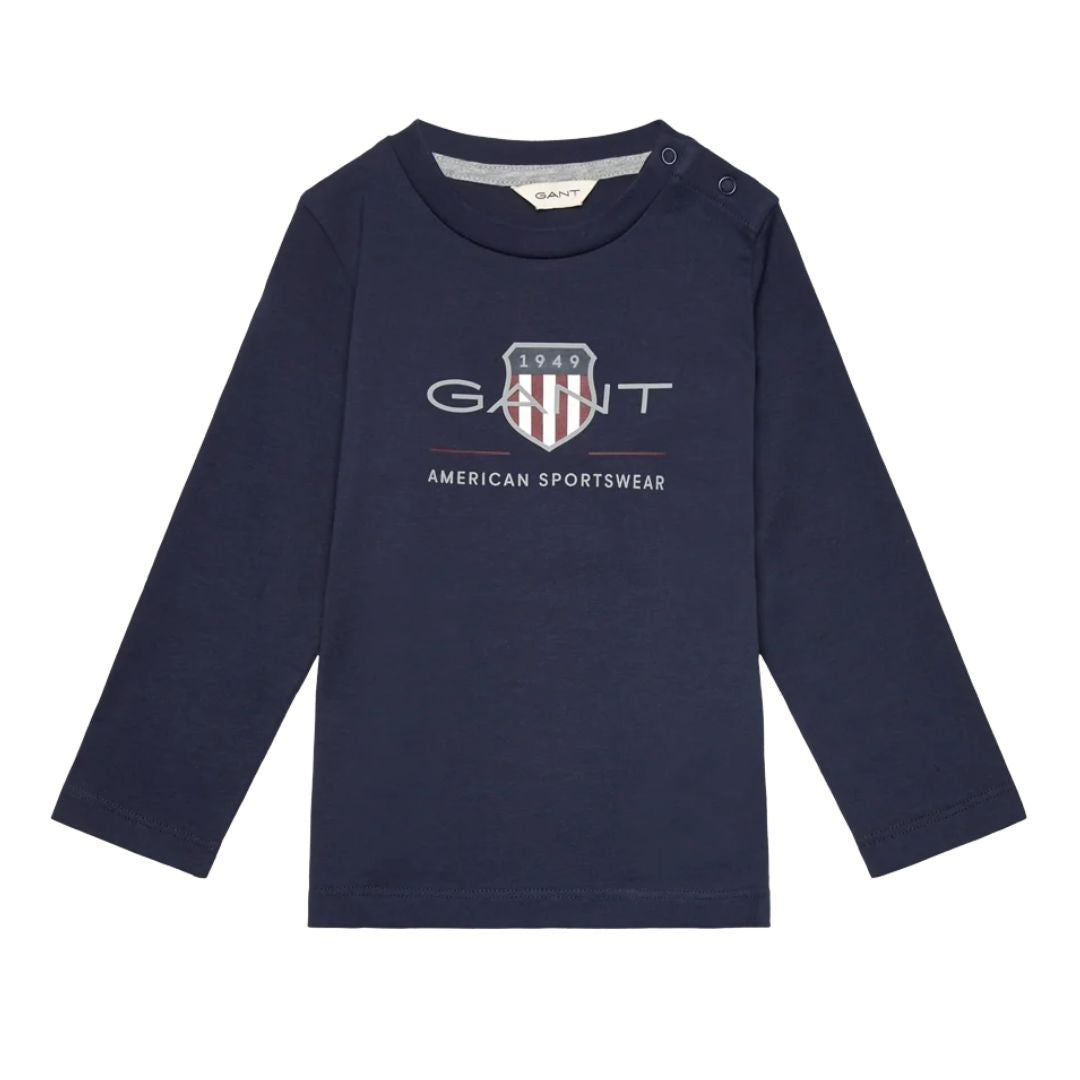 Babies Navy LS Large Shield Top