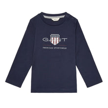 Load image into Gallery viewer, Babies Navy LS Large Shield Top