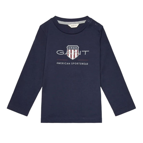 Babies Navy LS Large Shield Top