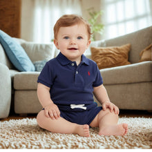 Load image into Gallery viewer, Babies Navy Terry Polo Shirt &amp; Shorts