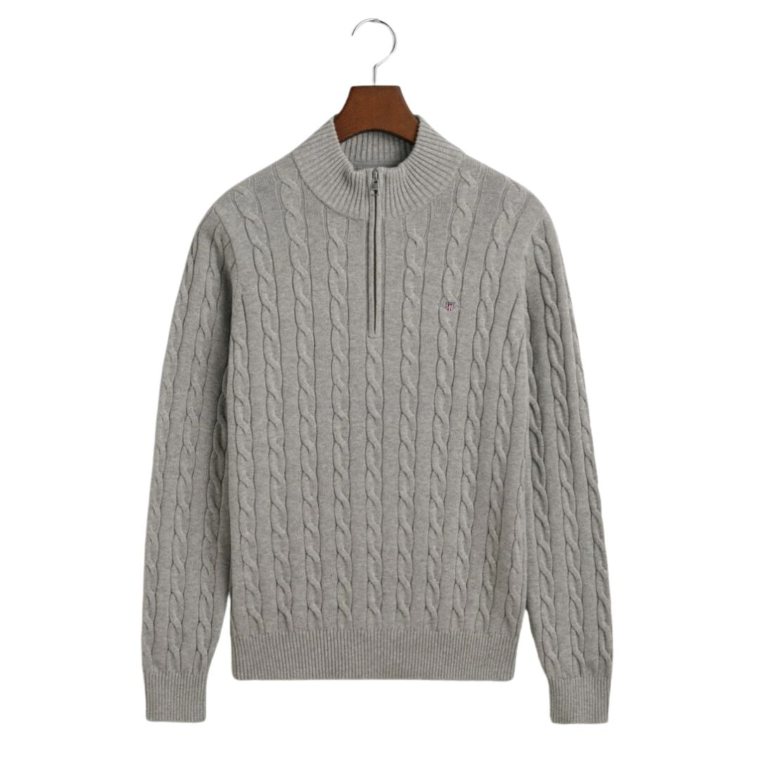 Grey Cable Knit Half Zip Jumper