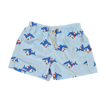 Load image into Gallery viewer, Blue &amp; White Checked Shark Swim Shorts