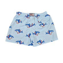 Load image into Gallery viewer, Blue &amp; White Checked Shark Swim Shorts