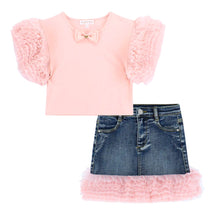 Load image into Gallery viewer, Pink Sparkle Tulle Denim Skirt Set