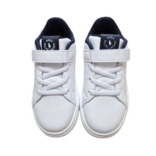 Load image into Gallery viewer, White &amp; Navy "Heritage Court" Velcro Trainers