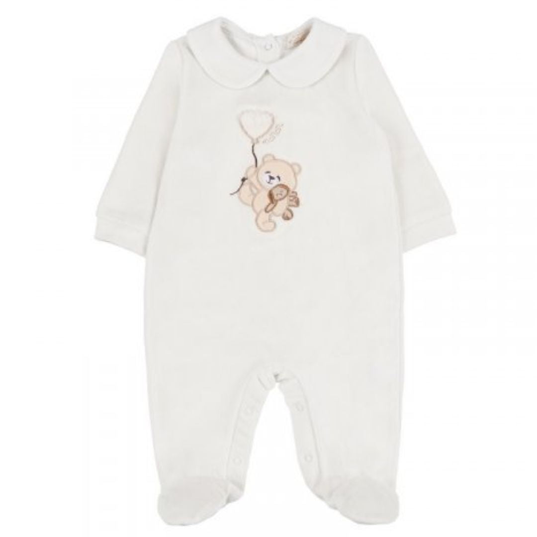 Nanan Ivory Velour Embroidered Teddy Babygrow Village Kids