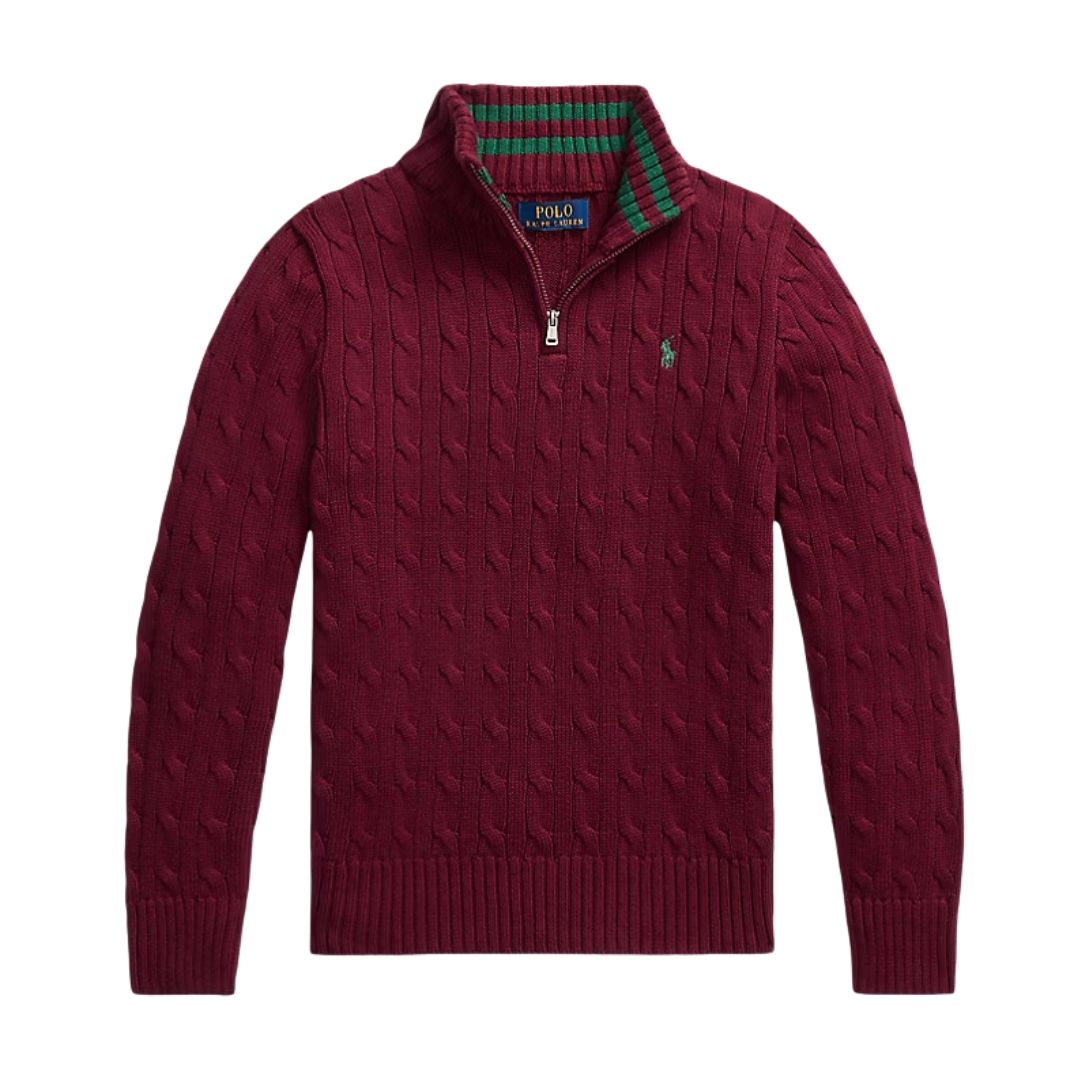 PRE ORDER - Burgundy Cable Knit 1/4 Zip Jumper
