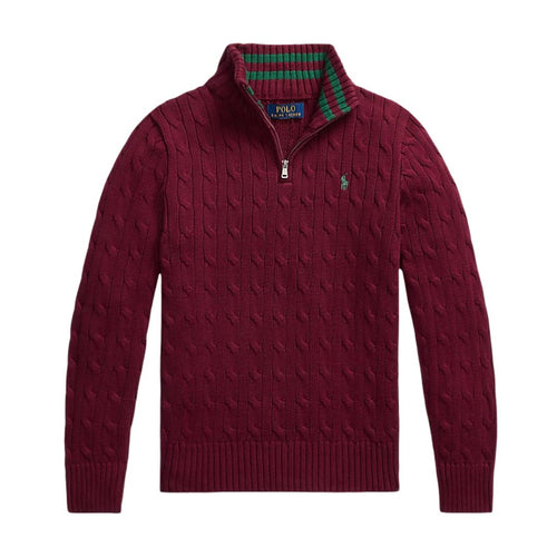 PRE ORDER - Burgundy Cable Knit 1/4 Zip Jumper