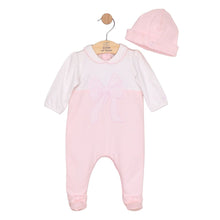 Load image into Gallery viewer, Pink &amp; White Bow Babygrow &amp; Hat