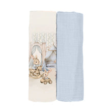 Load image into Gallery viewer, Ivory &amp; Blue "Lumo" Bunny Muslins