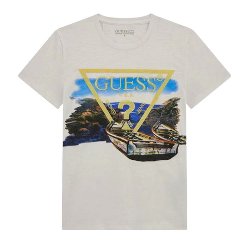 White Boat Print & Logo T-Shirt