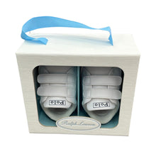 Load image into Gallery viewer, White &amp; Navy Tag Pre Walker Trainers