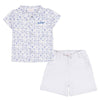 Blue & White Tile Print Shirt & Shorts