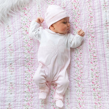 Load image into Gallery viewer, Pink &amp; White Bow Babygrow &amp; Hat