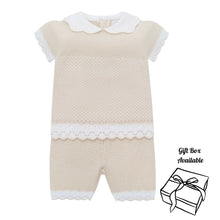 Load image into Gallery viewer, Girls Beige Knitted Shorts Set